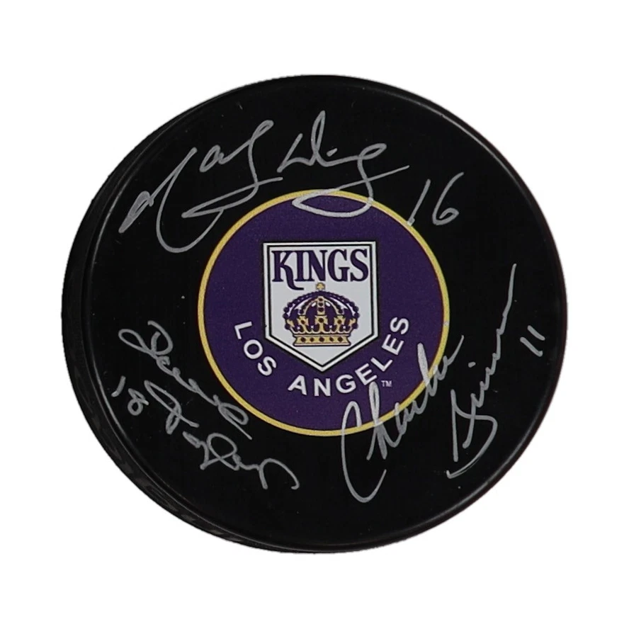 LA Kings Autographed Triple Crown Line Puck, With COJO COA