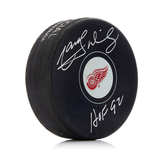 Marcel Dionne Hand-Signed Detroit Red Wings Puck, With "HOF 92" Inscription, And COA