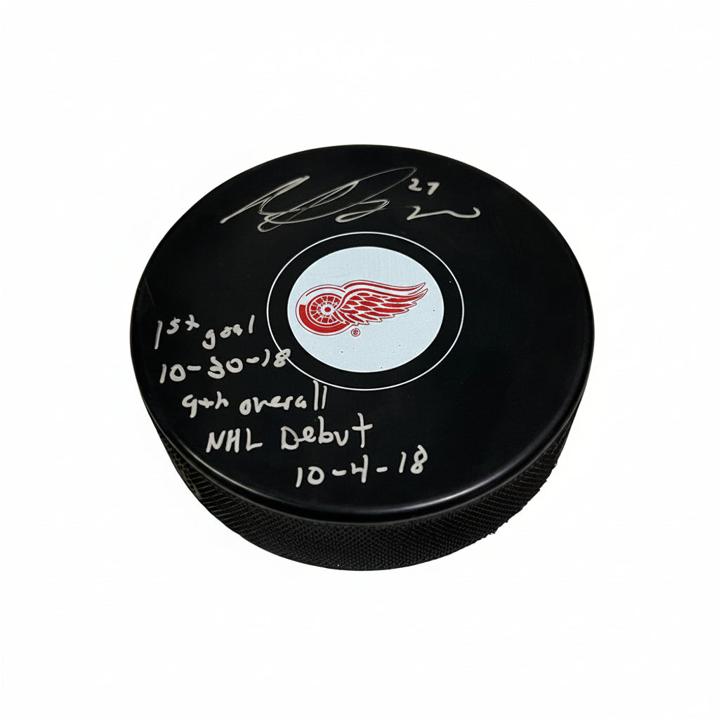 Michael Rasmussen Multi-Inscribed Detroit Red Wings Puck, With COA