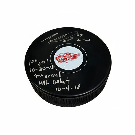 Michael Rasmussen Multi-Inscribed Detroit Red Wings Puck, With COA