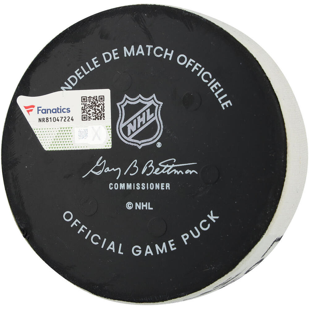 Lucas Raymond Autographed GAME-USED Detroit Red Wings Puck with Multiple Inscriptions, And Fanatics COA