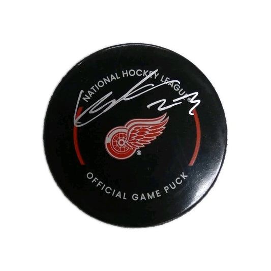 Lucas Raymond Signed Detroit Red Wings Official Game Puck, With Fanatics COA