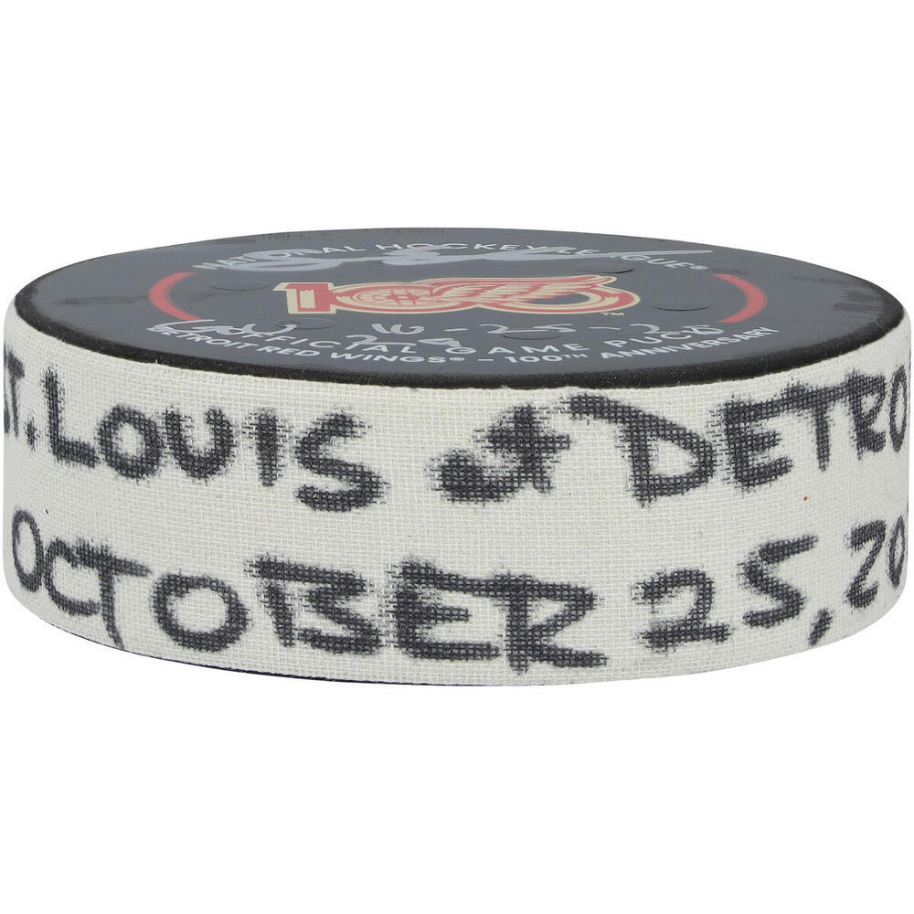 Simon Edvinsson Game Used Detroit Red Wings Puck, With Multiple Inscriptions And COA