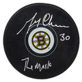 Gerry Cheever Autographed Bruins Puck with "The Mask" Inscription, And COA