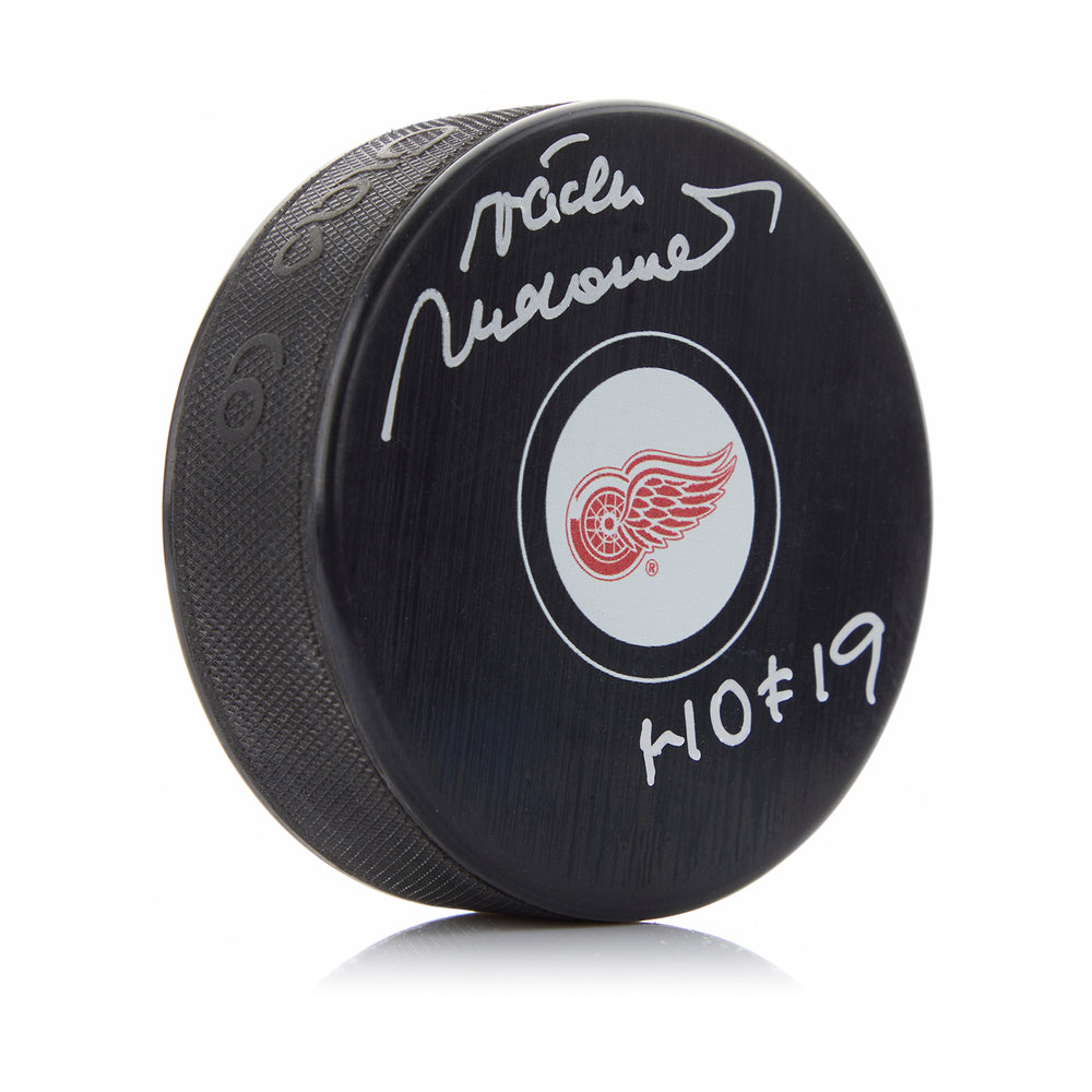 Vaclav Nedomansky Autographed Detroit Red Wings Puck, With "HOF 19" Inscription And COA